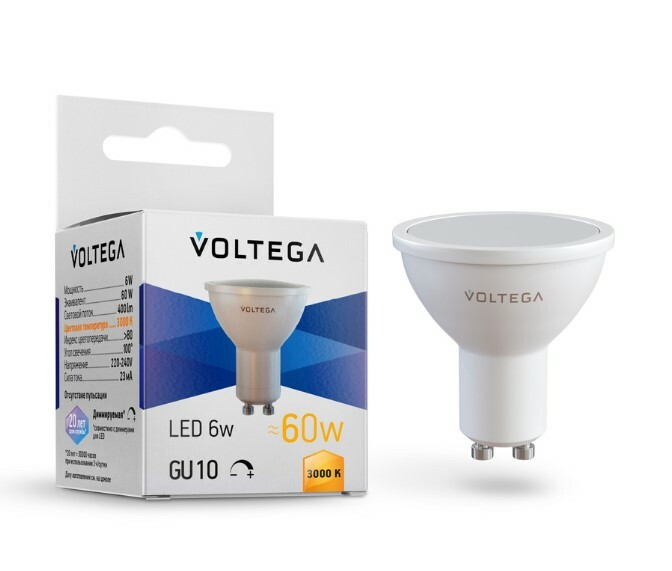 VOLTEGA Светодиодная лампа Simple MR16 6W 3000K 110° GU10 DIM (7239)