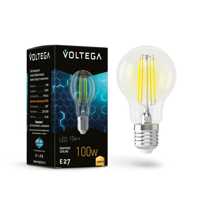 VOLTEGA Светодиодная лампа Crystal Graphene A60 10W 3000K E27 (7228)