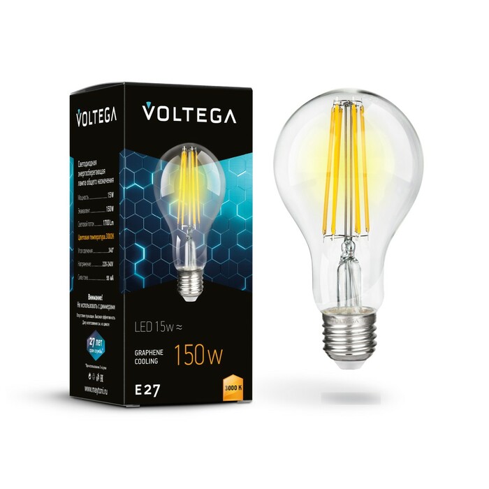 VOLTEGA Светодиодная лампа Crystal Graphene A60 15W 3000K E27 (7226)