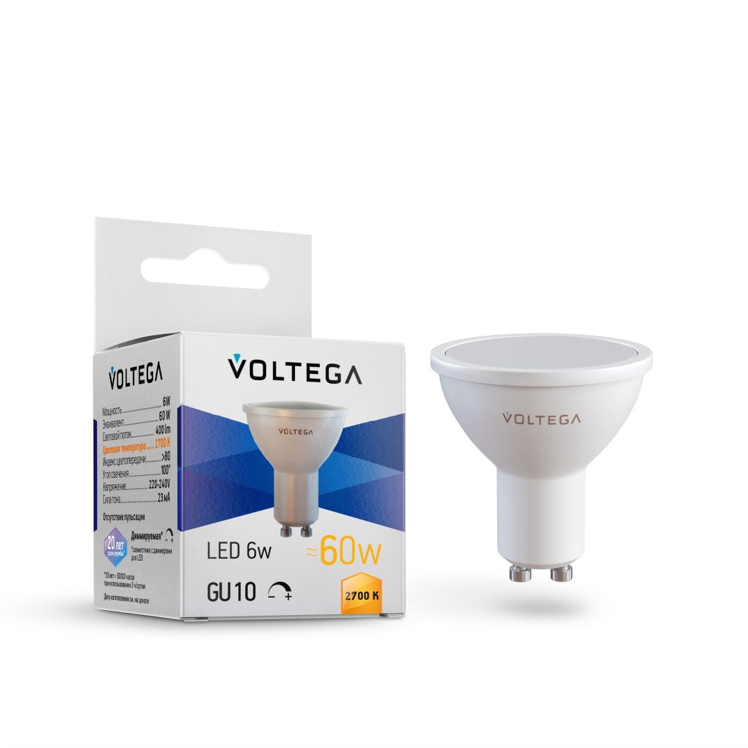 VOLTEGA Светодиодная лампа Simple MR16 6W 2700K 110° GU10 DIM (7238)