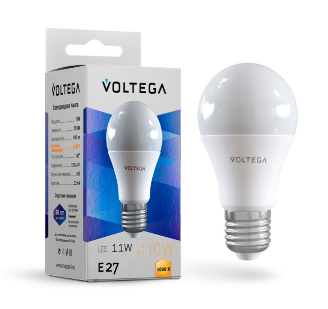 VOLTEGA Светодиодная лампа Simple A60 11W 3000K E27 (7245)