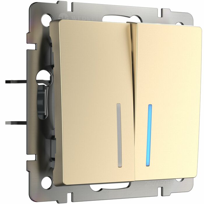 Werkel W1120111  Выключатель двухклавишный с подсветкой (шампань)