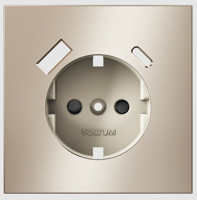 Voltum Накладка для розетки с зазем и защитными шторками, с USB A+C, S70 Metal (платина) VLSM001010