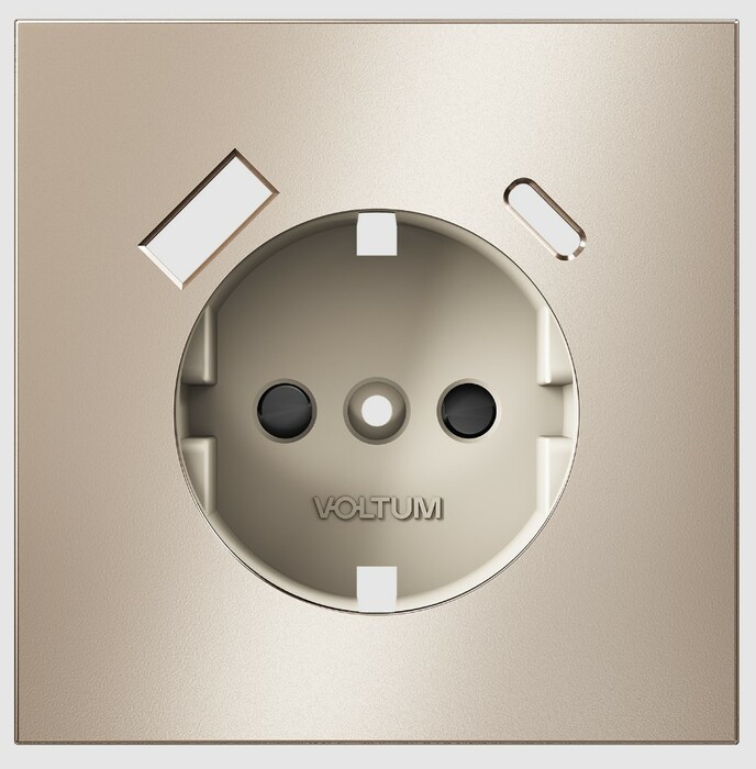 Voltum Накладка для розетки с зазем и защитными шторками, с USB A+C, S70 Metal (платина) VLSM001010