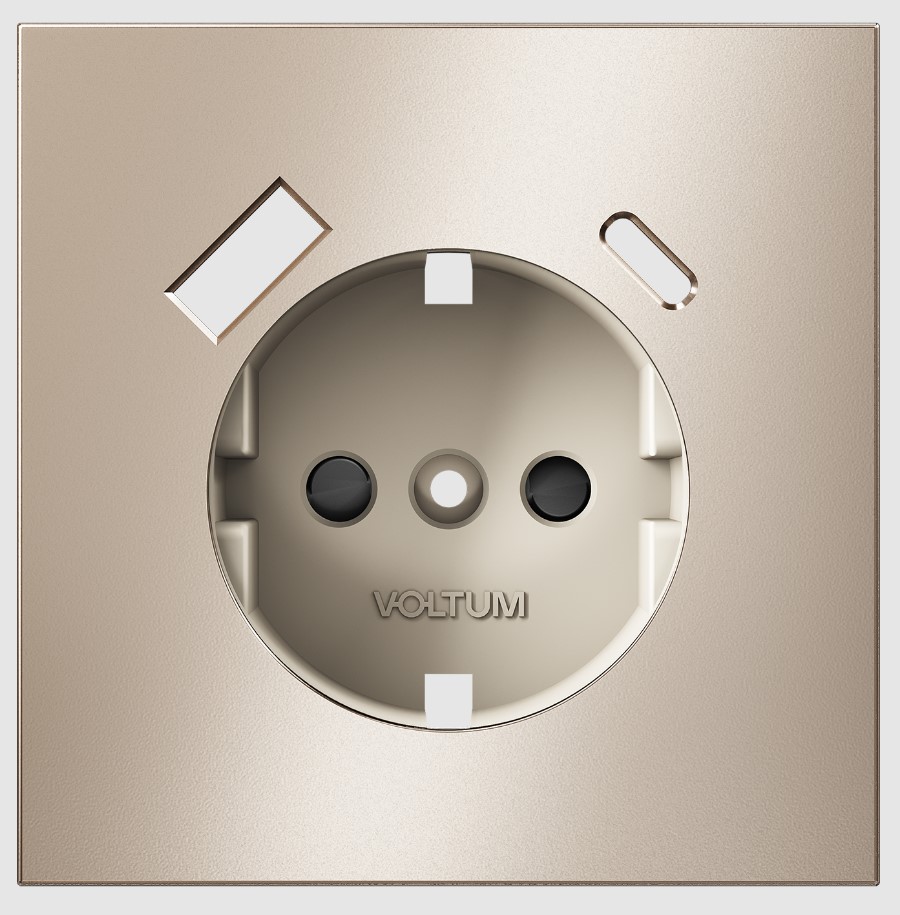 Voltum Накладка для розетки с зазем и защитными шторками, с USB A+C, S70 Metal (платина) VLSM001010