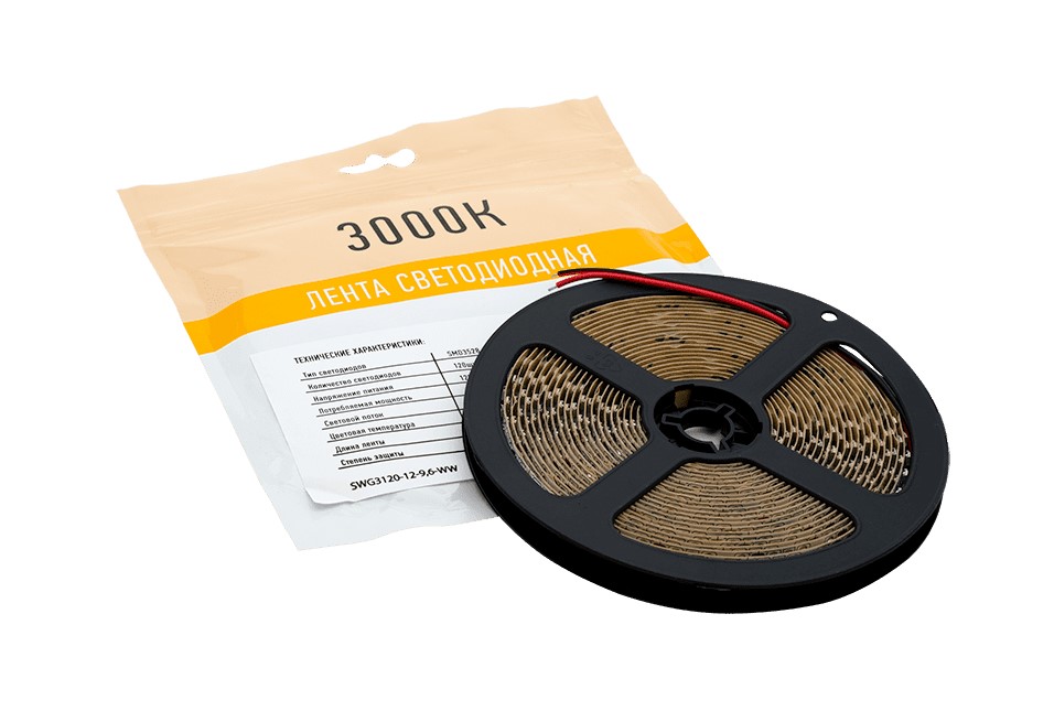 Лента св д SWG SWG3120-12-9.6-WW стандарт 3528 120 LED м 9,6 Вт м 12В IP20 Теплый белый