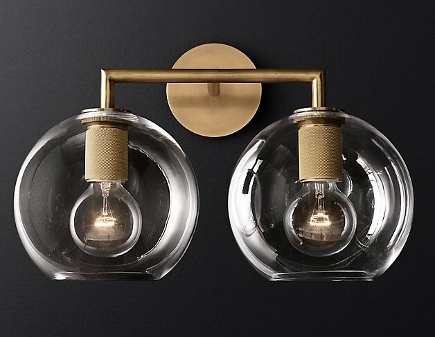 Бра Rh Utilitaire Globe Shade Double Sconce Brass By Imperiumloft