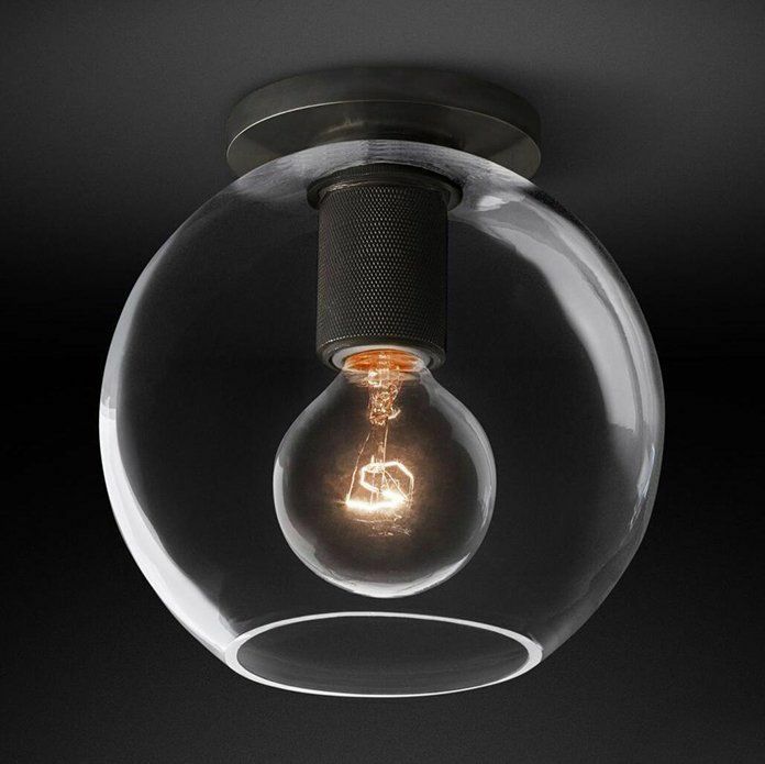 Потолочный Светильник Rh Utilitaire Globe  Shade Flushmount Black By Imperiumloft