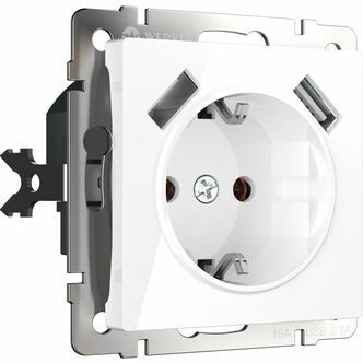 Werkel W1171501  Розетка с заземлением, шторками и USBх2 (белый)