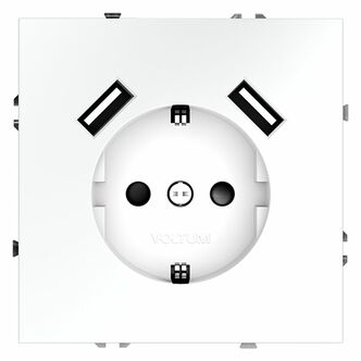 Розетка встр. VOLTUM S70 с заземлением и защитными шторками, 16А, с USB, A+A, (белый матов VLS040402