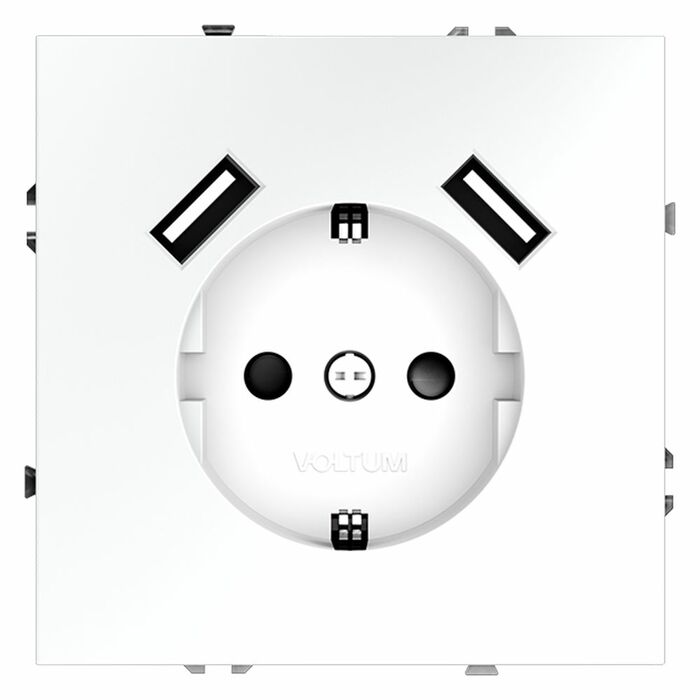 Розетка встр. VOLTUM S70 с заземлением и защитными шторками, 16А, с USB, A+A, (белый матов VLS040402