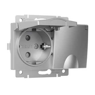 Werkel W1172206  Розетка двойная влагозащ. с зазем. с защит. крышками и шторками (серебряный)