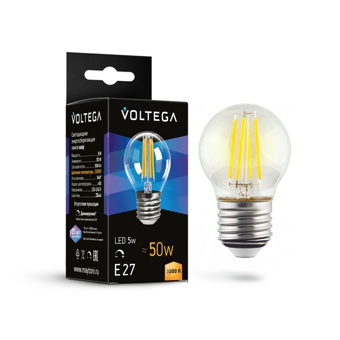 VOLTEGA Светодиодная лампа Crystal Globe 5W 3000K E27 DIM (7202)