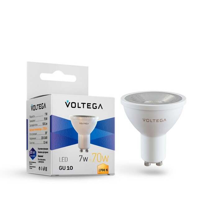 VOLTEGA Светодиодная лампа Simple MR16 7W 2700K 38° GU10 (7252)