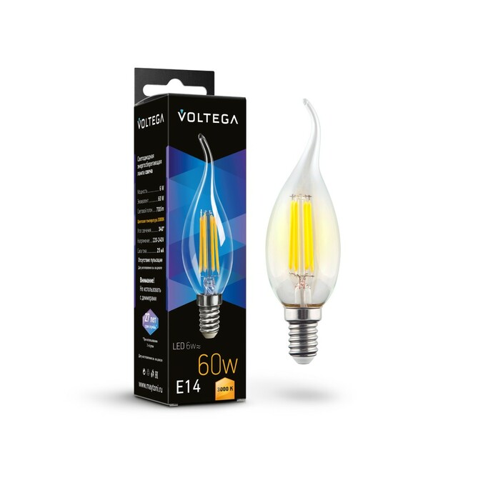 VOLTEGA Светодиодная лампа Crystal Candle wind 6W 3000K E14 (7209)