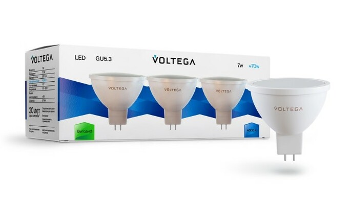 VOLTEGA Светодиодная лампа Simple  MR16 7W 4000K 110° GU5.3 (7175) 3шт.