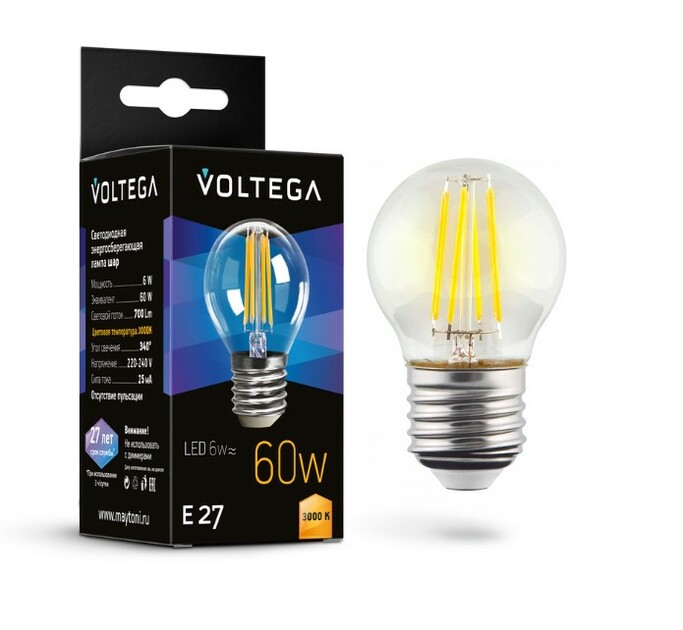 VOLTEGA Светодиодная лампа Crystal Globe 6W 3000K E27 (7215)