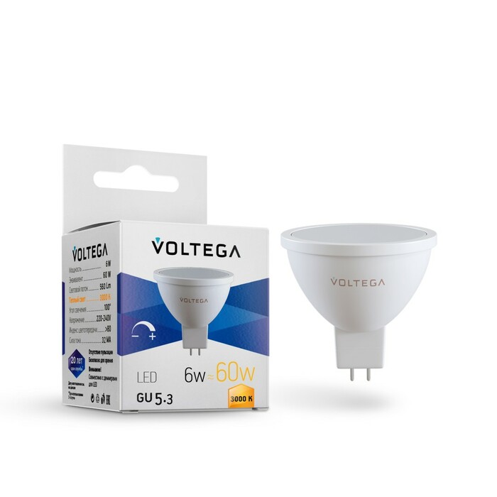 VOLTEGA Светодиодная лампа Simple MR16 6W 3000K 110° GU5.3 DIM (7257)