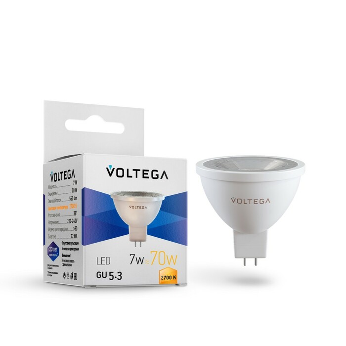 VOLTEGA Светодиодная лампа Simple MR16 7W 2700K 38° GU5.3 (7258)