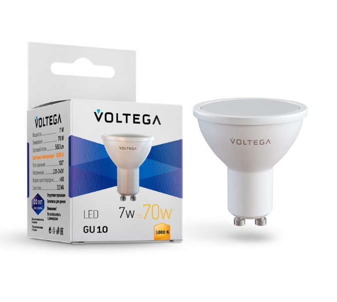 VOLTEGA Светодиодная лампа Simple MR16 7W 3000K 110° GU10 (7248)