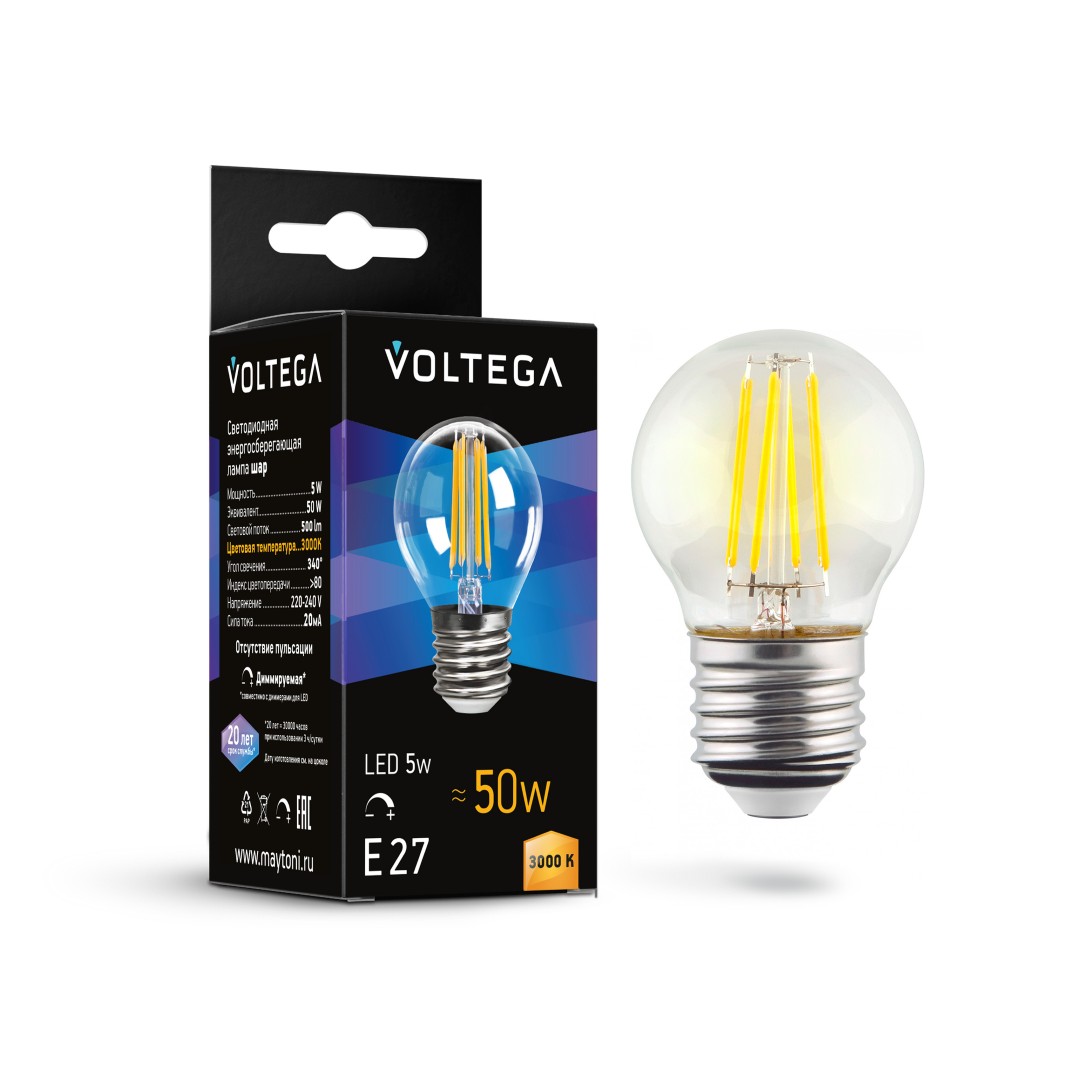 VOLTEGA Светодиодная лампа Crystal Globe 5W 3000K E27 DIM (7202)