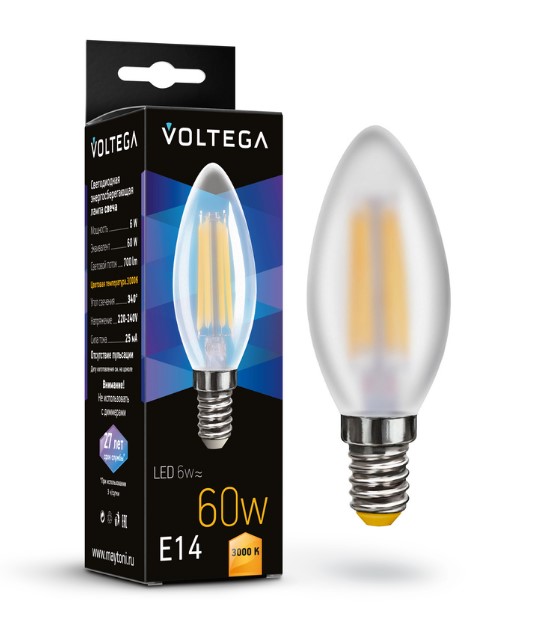 VOLTEGA Светодиодная лампа Crystal Candle matt 6W 3000K E14 (7207)