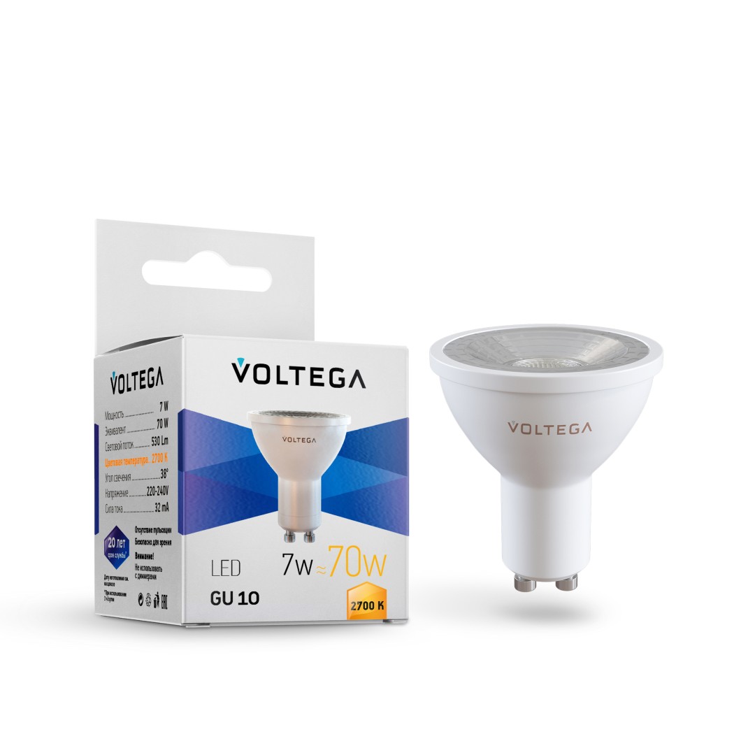 VOLTEGA Светодиодная лампа Simple MR16 7W 2700K 38° GU10 (7252)