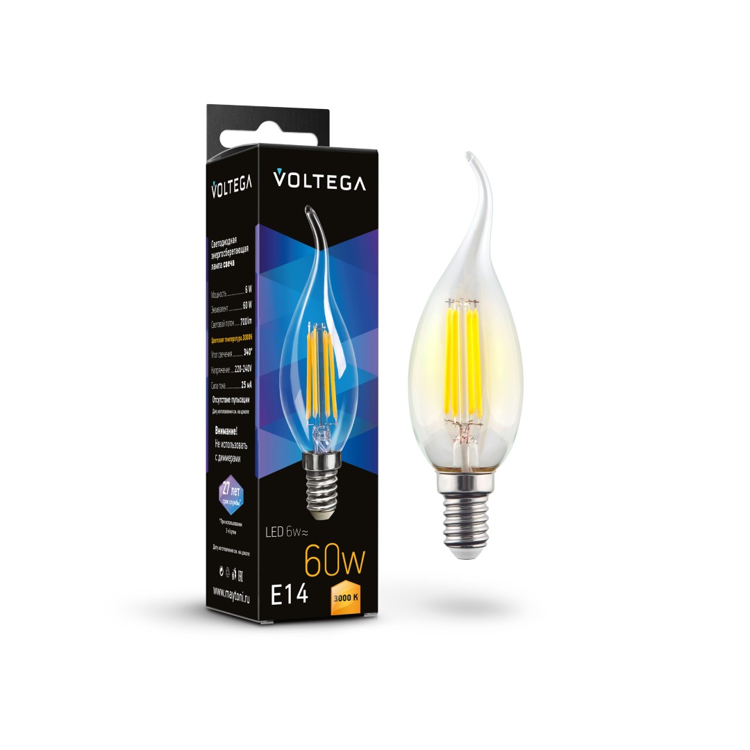 VOLTEGA Светодиодная лампа Crystal Candle wind 6W 3000K E14 (7209)