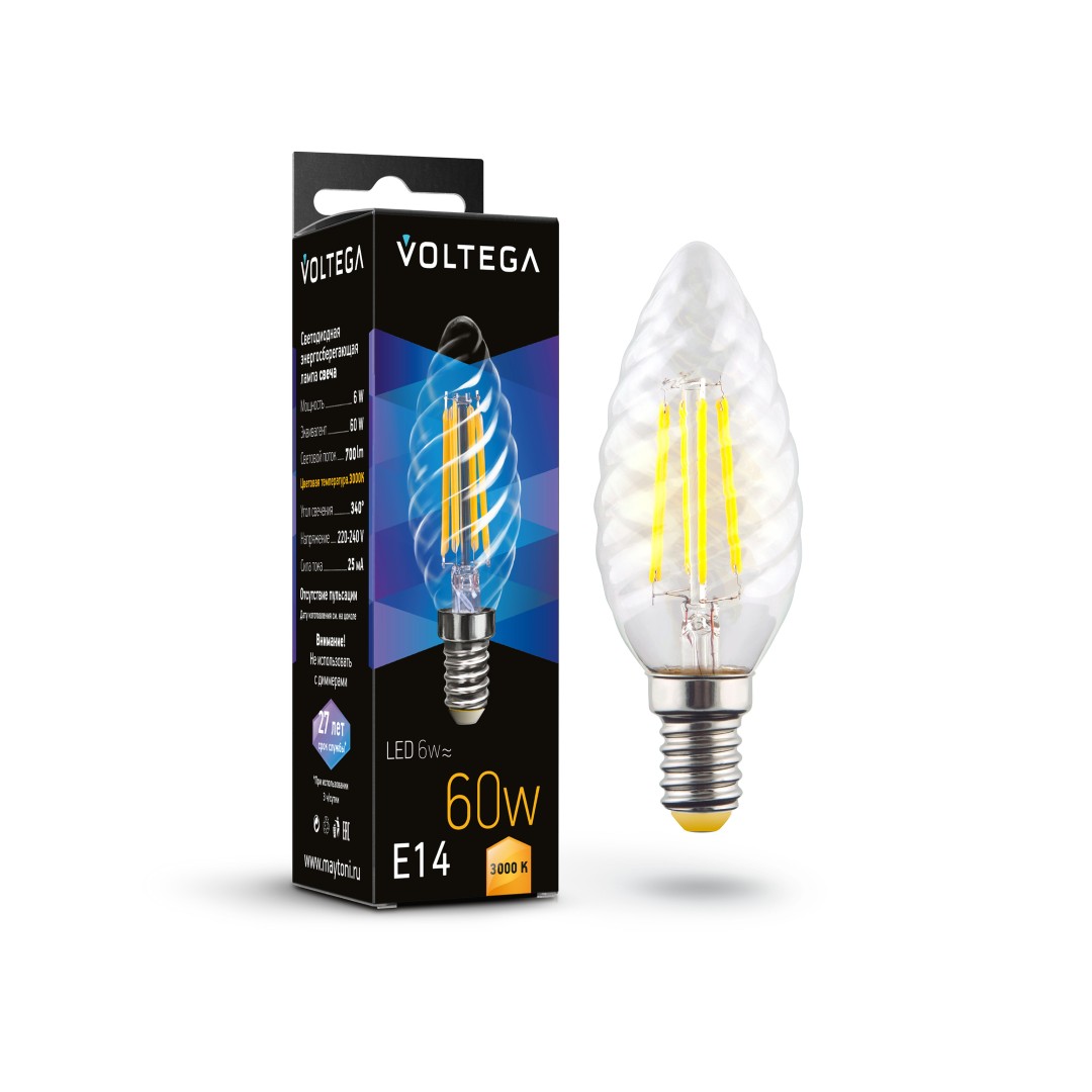 VOLTEGA Светодиодная лампа Crystal Candle corn 6W 3000K E14 (7211)