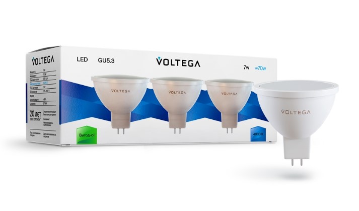 VOLTEGA Светодиодная лампа Simple  MR16 7W 4000K 110° GU5.3 (7175) 3шт.