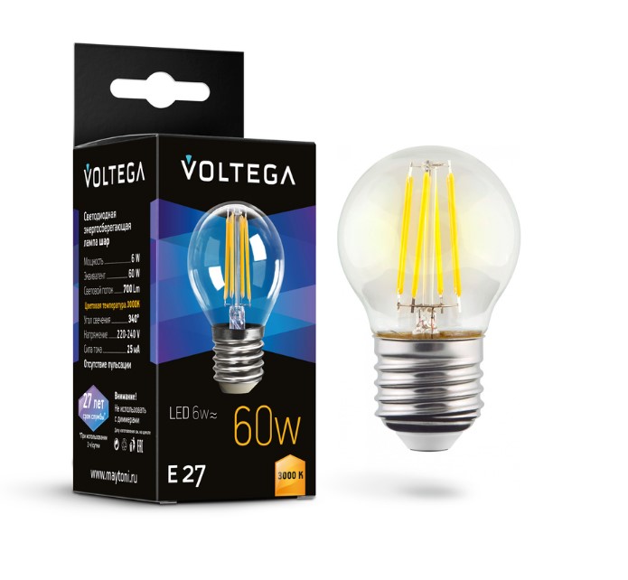 VOLTEGA Светодиодная лампа Crystal Globe 6W 3000K E27 (7215)