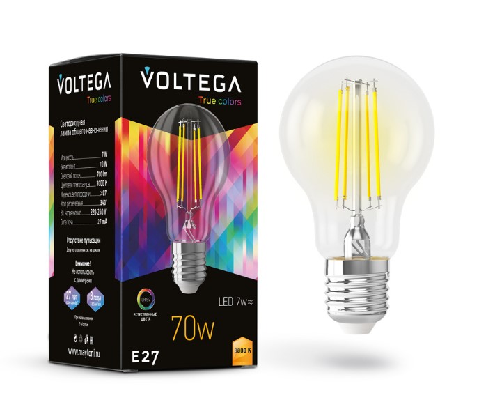 VOLTEGA Светодиодная лампа Crystal A60 7W 3000K E27 CRI97 (7217)