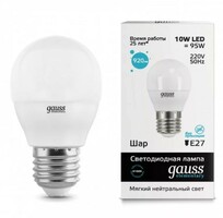Лампа Gauss LED Elementary Шар 10W E27 730lm 4100K 1 10 100 53220