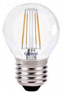 General шар P45 E27 7W 2700K 2K 45x76 филамент(нитевидная) прозр. 648000