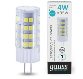 Лампа Gauss Elementary G4 12V 4W 400lm 4100K керамика LED 1 10 200 10724