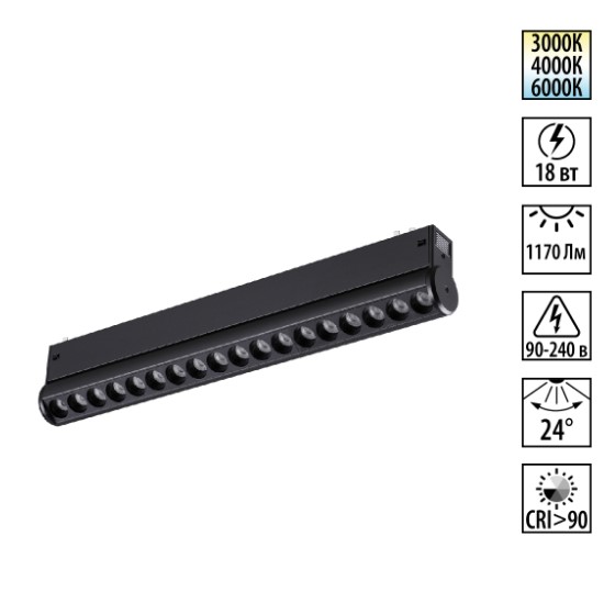 NOVOTECH 359948 PORT NT25 214 черный Трековый светильник с переключ. цв. темпер. IP20 LED 3000К 4000